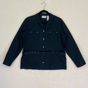 Liz Claiborne Lizsport Petite Dark Blue Button Down Jacket with Belt Size Large